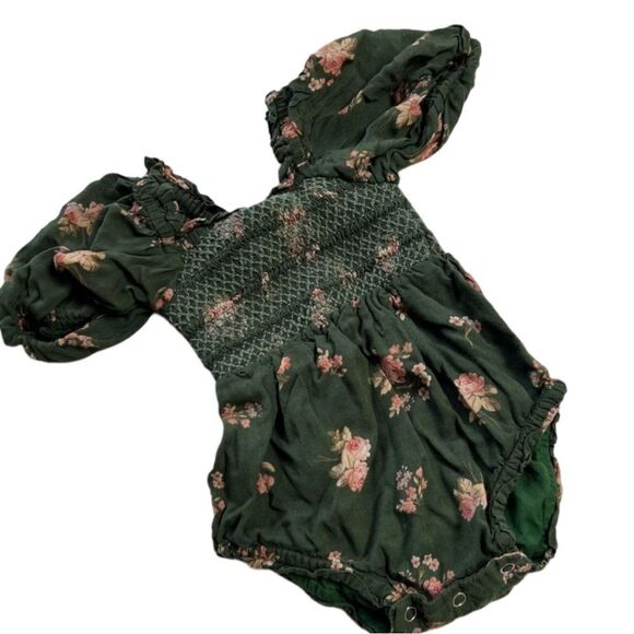 JessaKae Evergreen Floral Smocked Baby Romper Playsuit - Picture 1 of 4